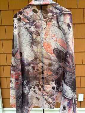 Lightweight Neutral Boho Woodland Botanical Owl Sheer Ethereal Scarf Wrap Shawl
